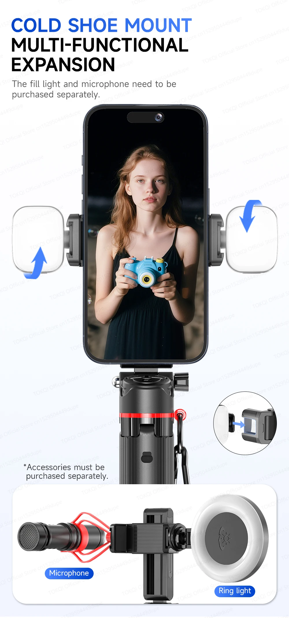 AXNEN Mini Selfie Stick Tripod 66.9'' Extendable Cellphone Holder for Smartphones Shooting Vlog with Zoom Portable F07 Quadrapod