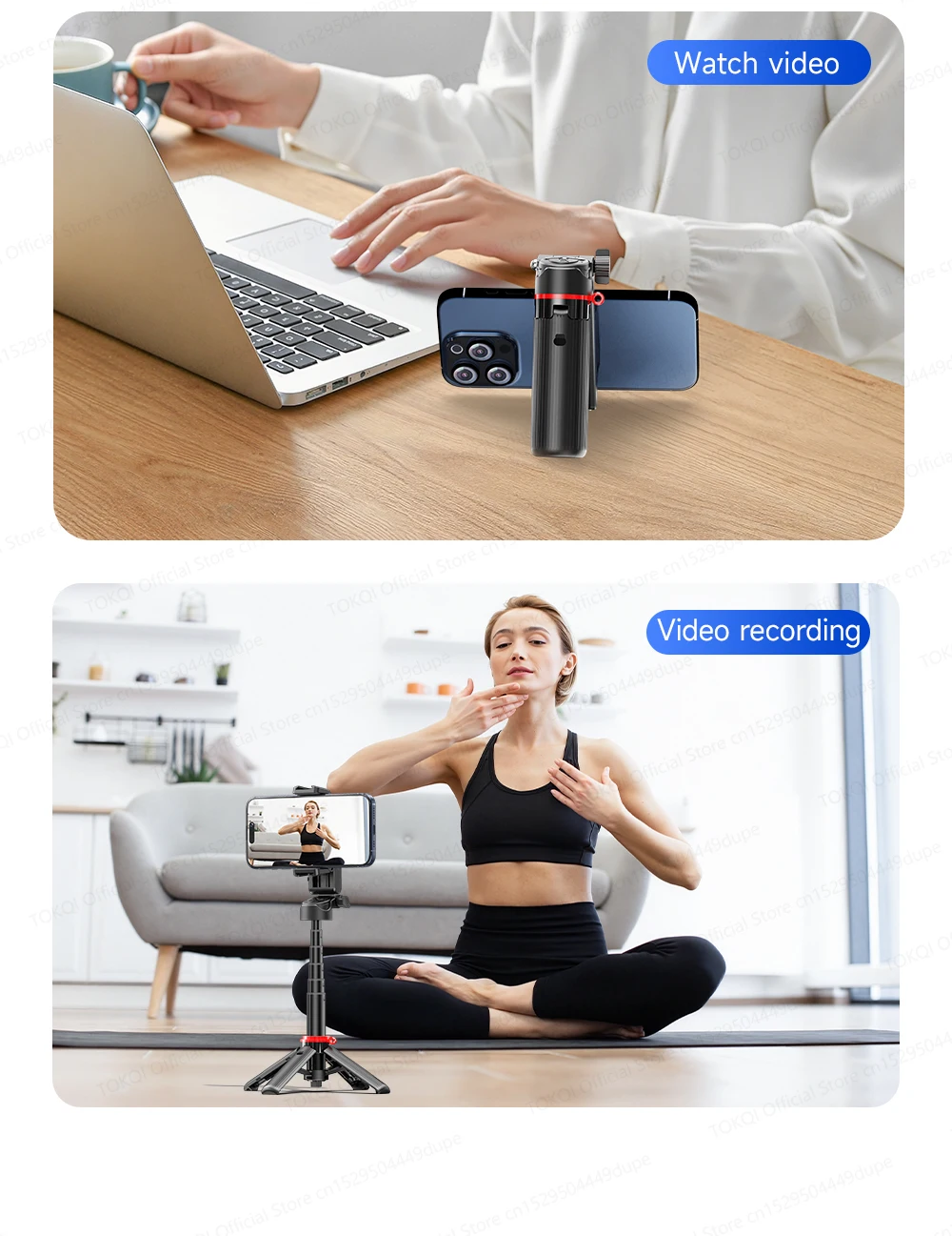 AXNEN Mini Selfie Stick Tripod 66.9'' Extendable Cellphone Holder for Smartphones Shooting Vlog with Zoom Portable F07 Quadrapod