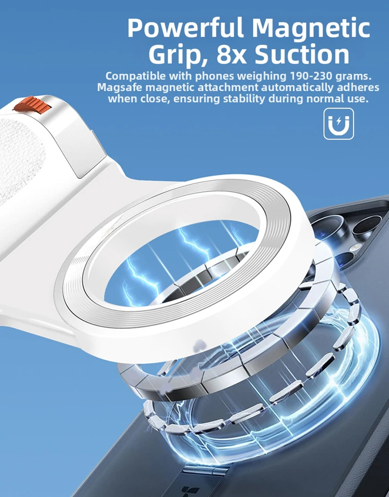 Magnetic Bluetooth Phone Camera Grip Zoom Shutter Button with Fill Light Remote Control Portable Phone Stabilizer Handle
