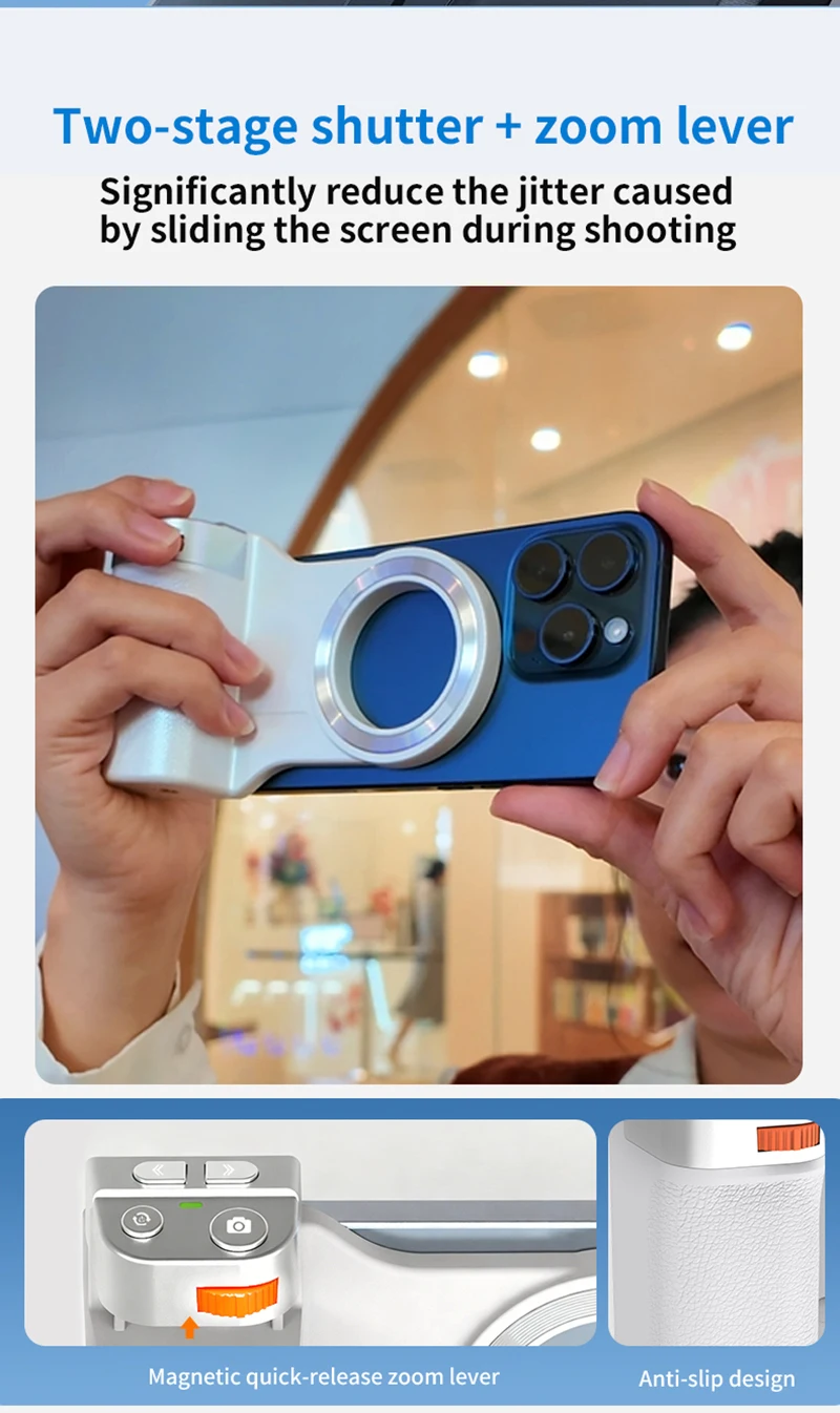 Magnetic Bluetooth Phone Camera Grip Zoom Shutter Button with Fill Light Remote Control Portable Phone Stabilizer Handle