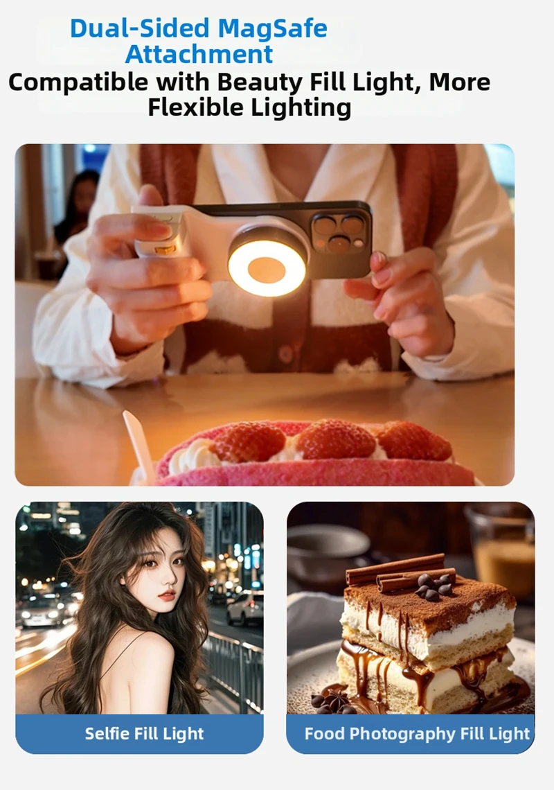 Magnetic Bluetooth Phone Camera Grip Zoom Shutter Button with Fill Light Remote Control Portable Phone Stabilizer Handle