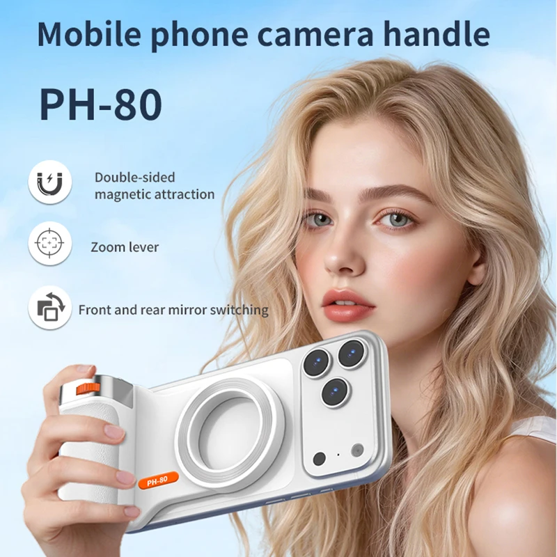 Magnetic Bluetooth Phone Camera Grip Zoom Shutter Button with Fill Light Remote Control Portable Phone Stabilizer Handle