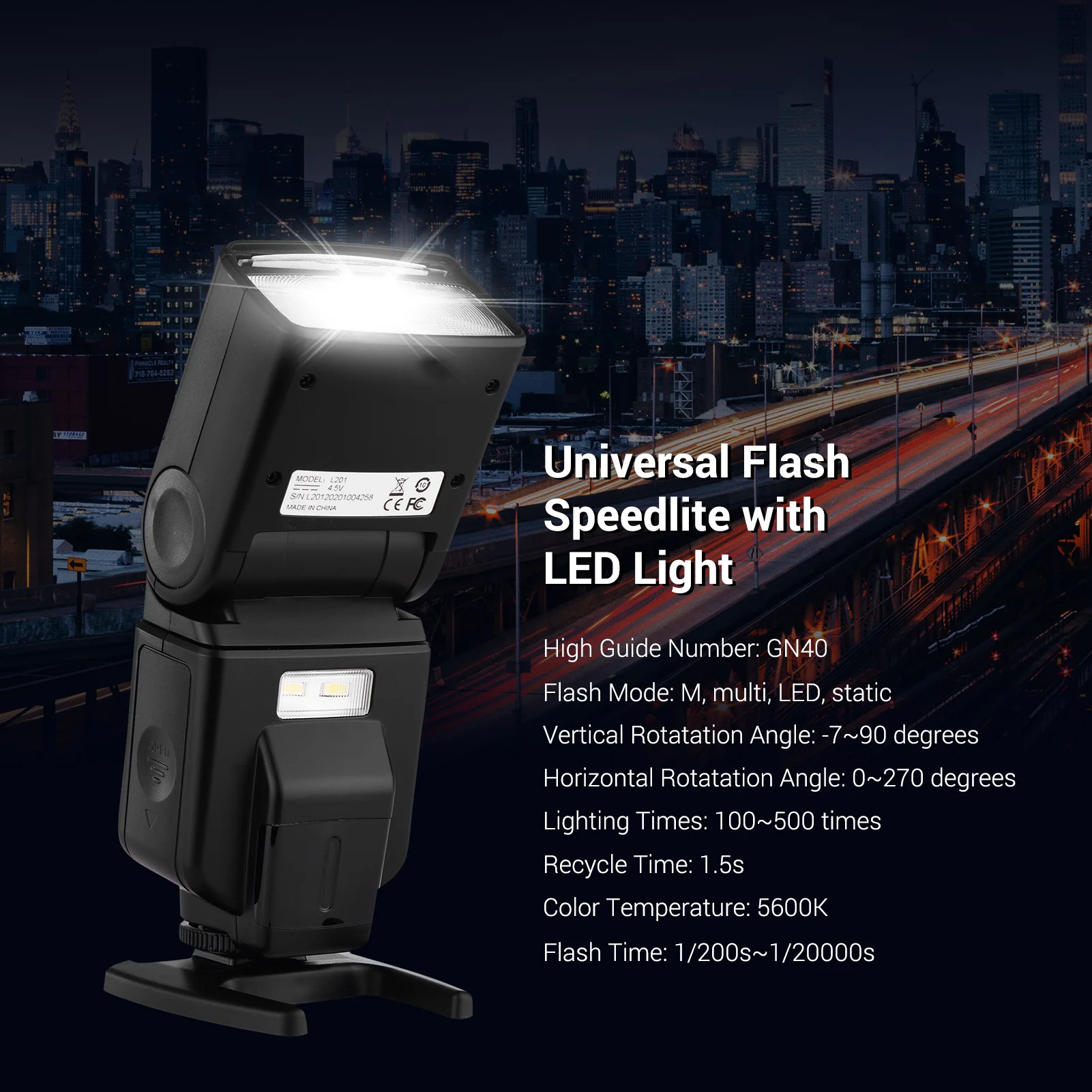 Andoer Universal Flash Speedlite GN40 Adjustable LED Fill Light On-camera Flash for Canon Nikon Olympus Pentax DSLR Cameras