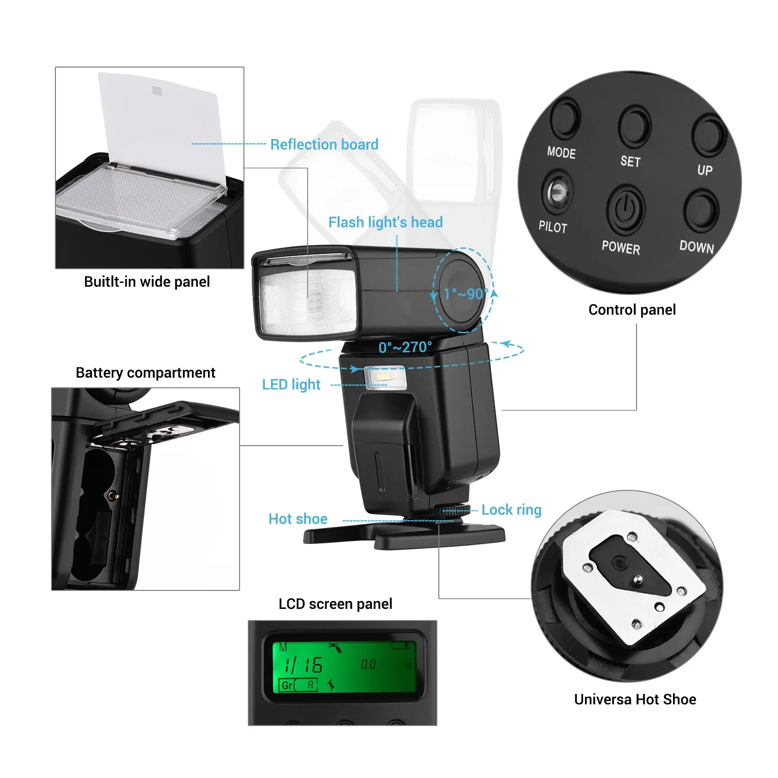 Andoer Universal Flash Speedlite GN40 Adjustable LED Fill Light On-camera Flash for Canon Nikon Olympus Pentax DSLR Cameras